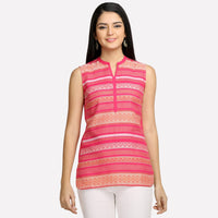 Pink Printed Sleeveless kurta