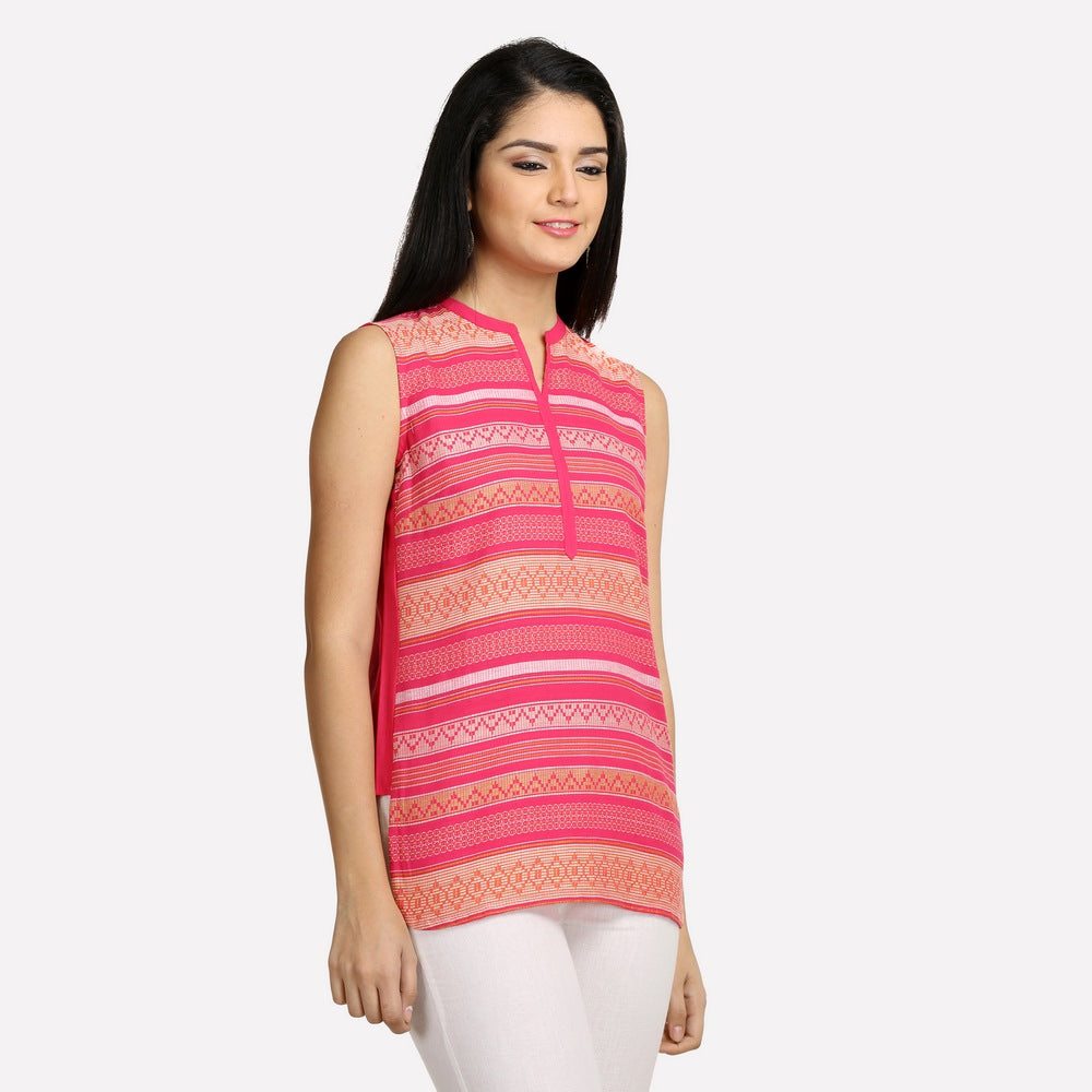 Pink Printed Sleeveless kurta