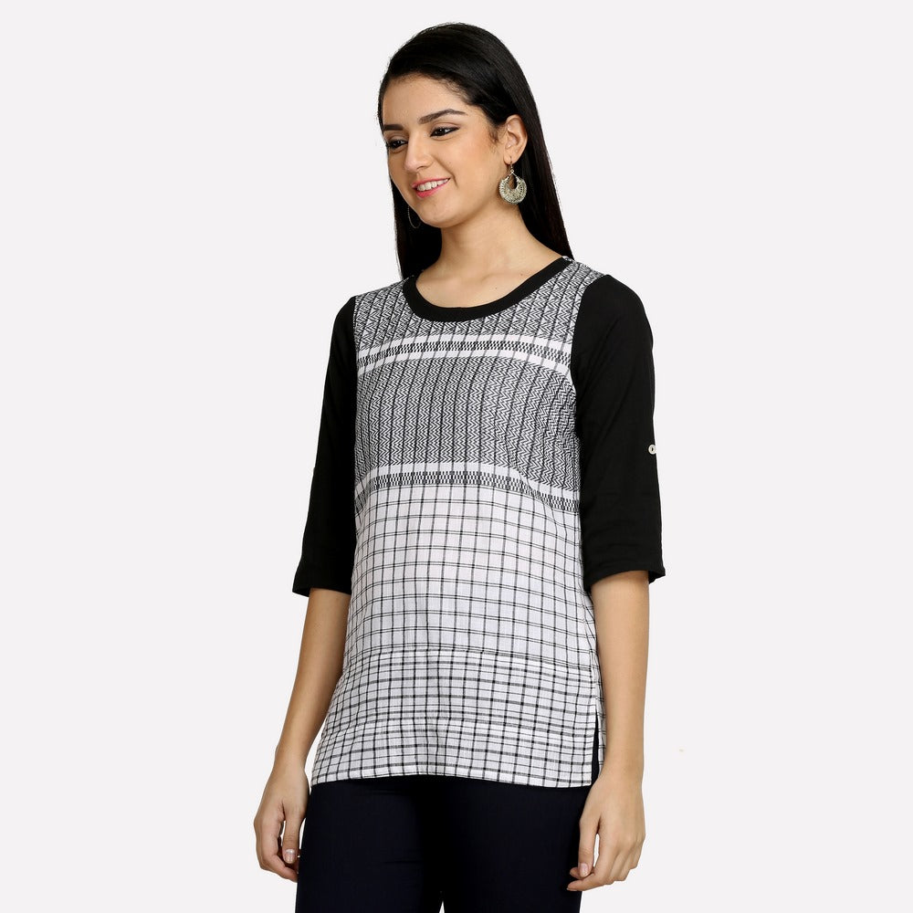 White Printed 3/4 Sleeve kurta