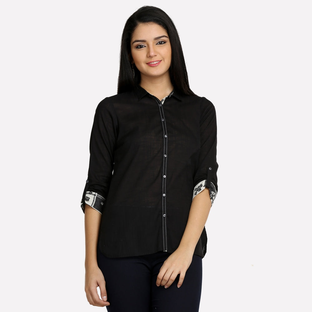 Black Collar Neck Printed kurta