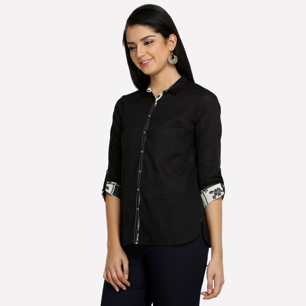 Black Collar Neck Printed kurta