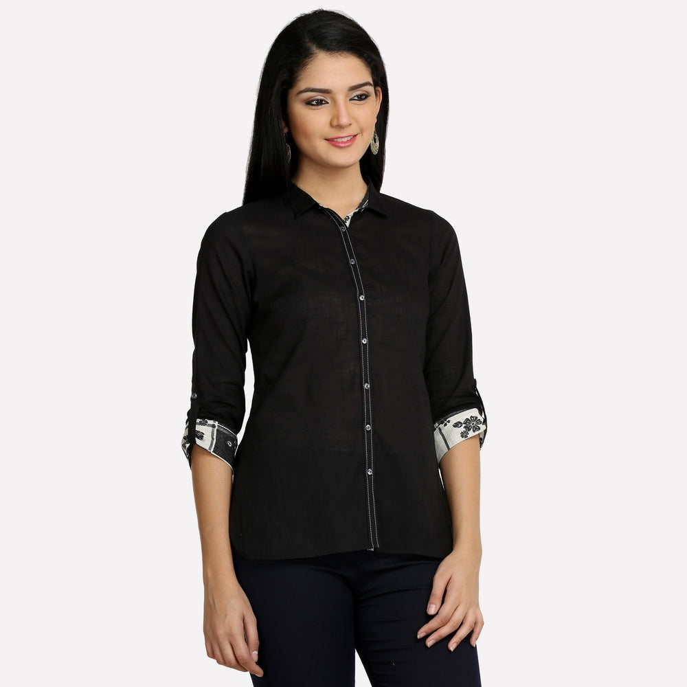 Black Collar Neck Printed kurta
