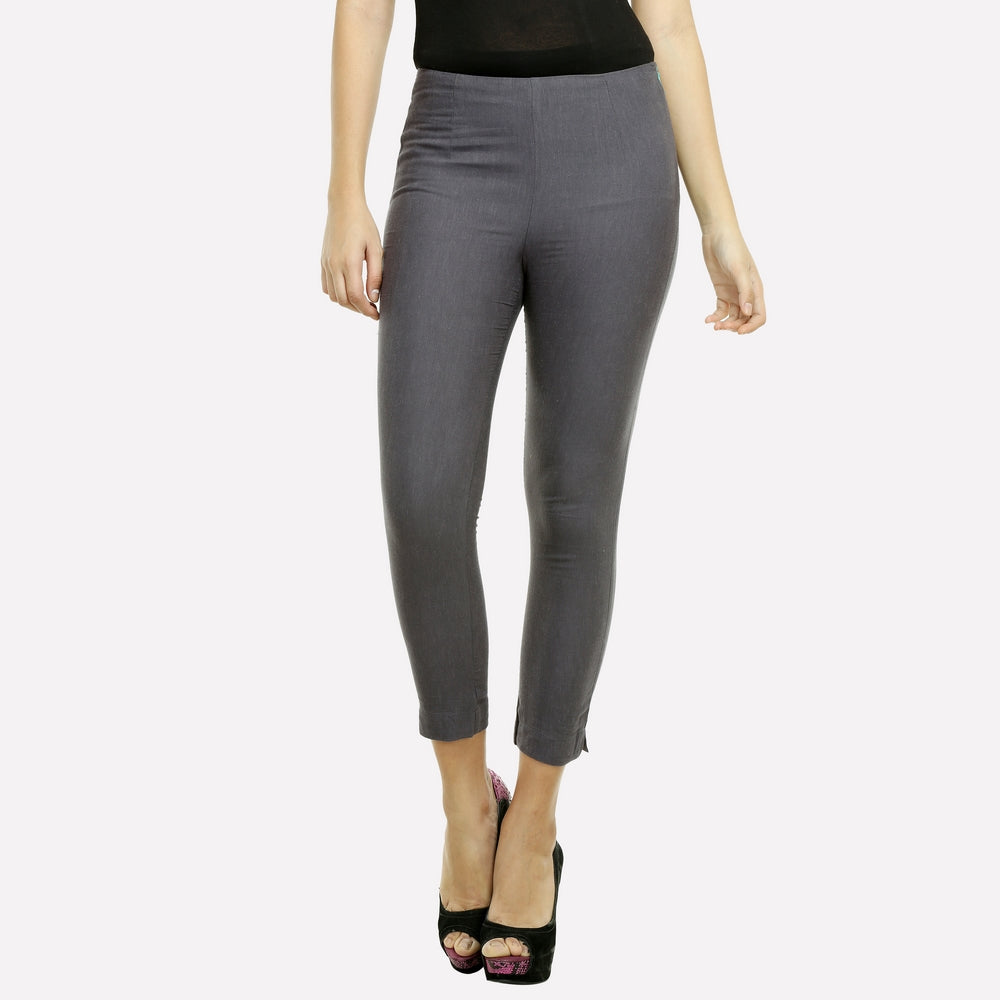 Grey Cropped Cotton Trousers