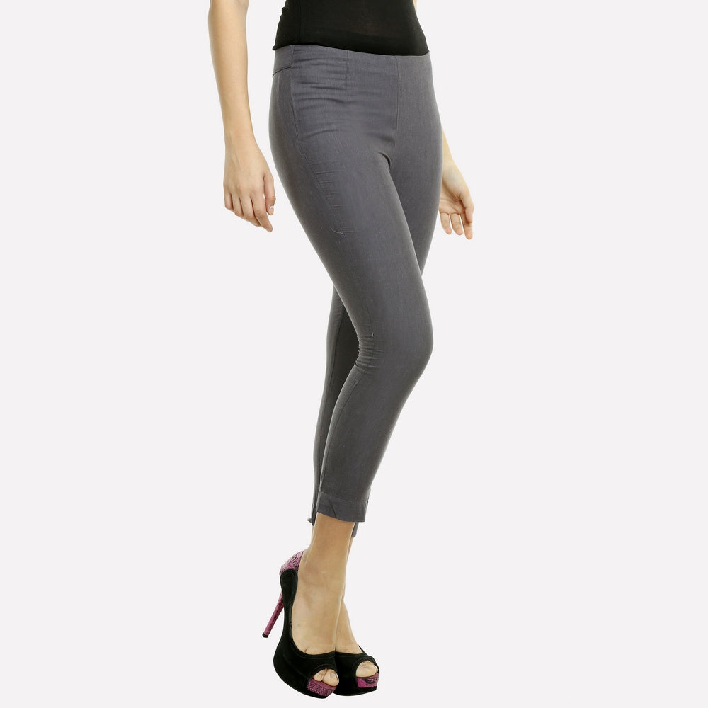 Grey Cropped Cotton Trousers