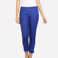 Blue Cropped Solid Trouser