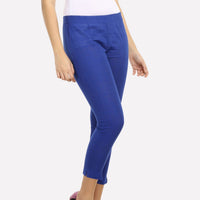 Blue Cropped Solid Trouser