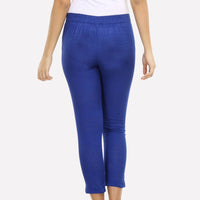 Blue Cropped Solid Trouser