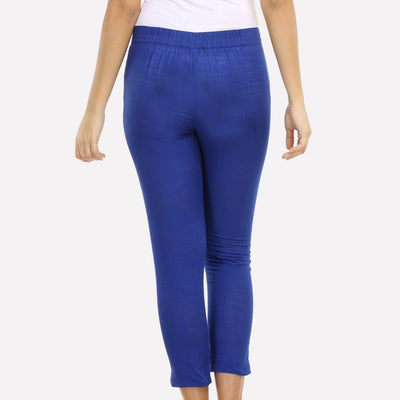 Blue Cropped Solid Trouser