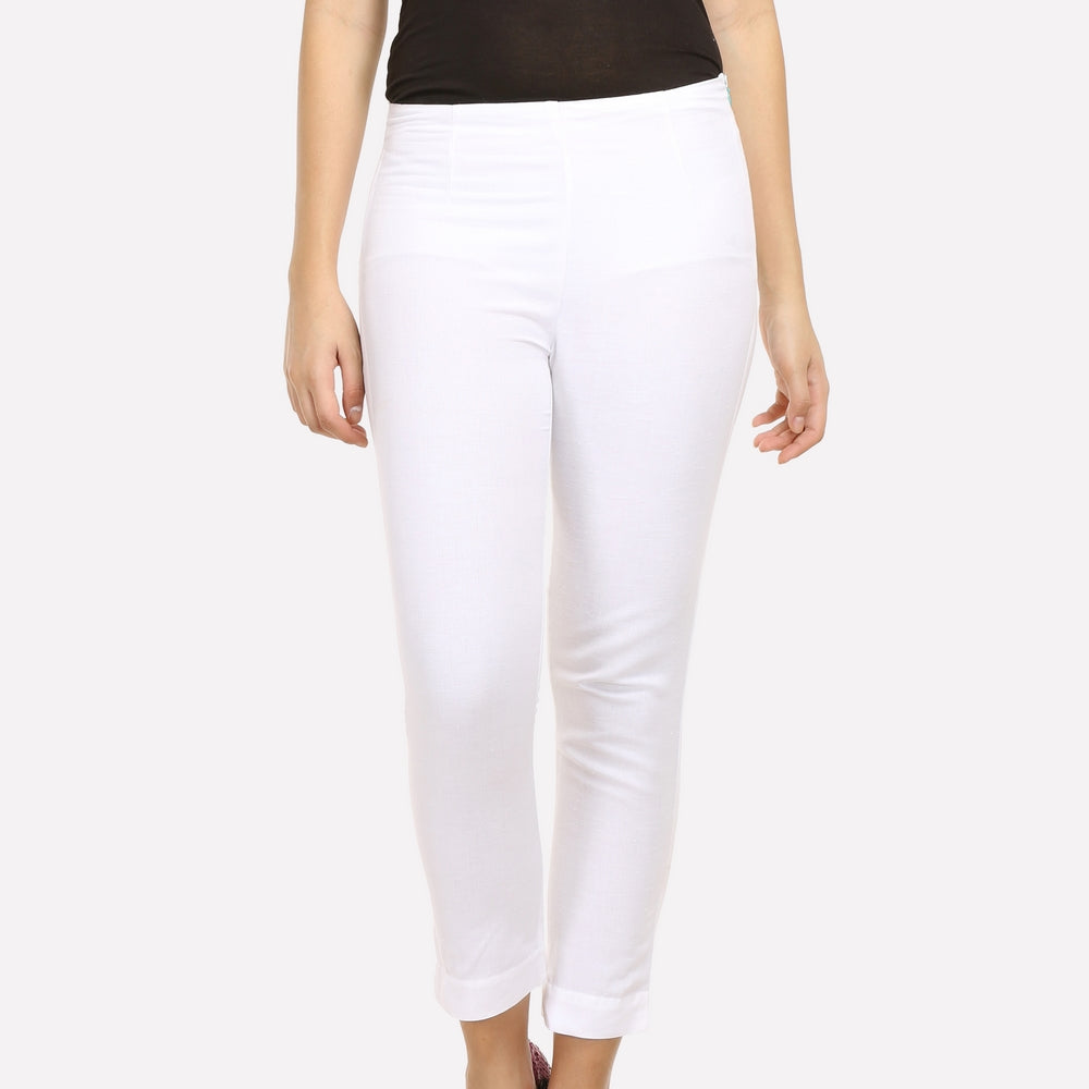 White Cropped Cotton Trousers