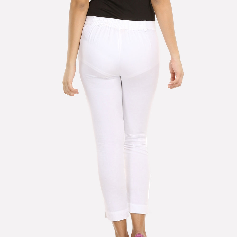 White Cropped Cotton Trousers