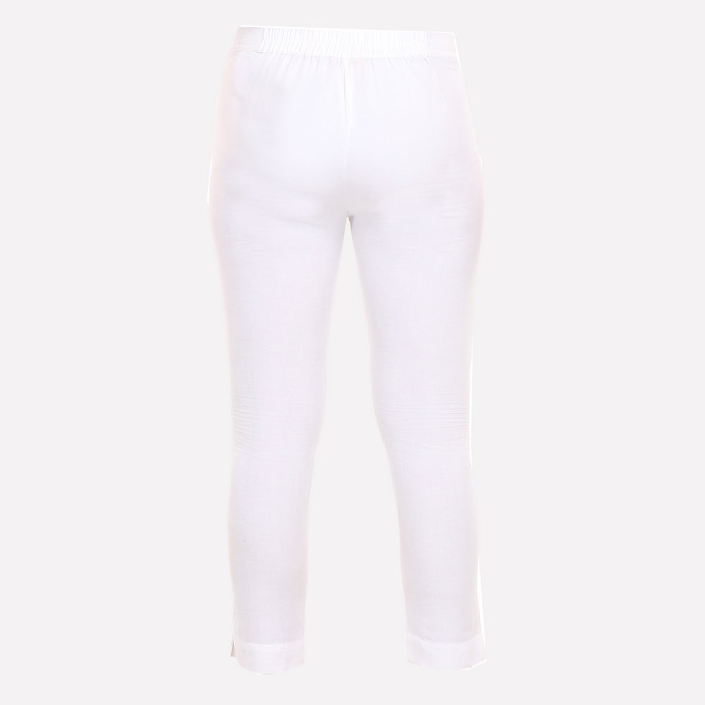 White Cropped Cotton Trousers