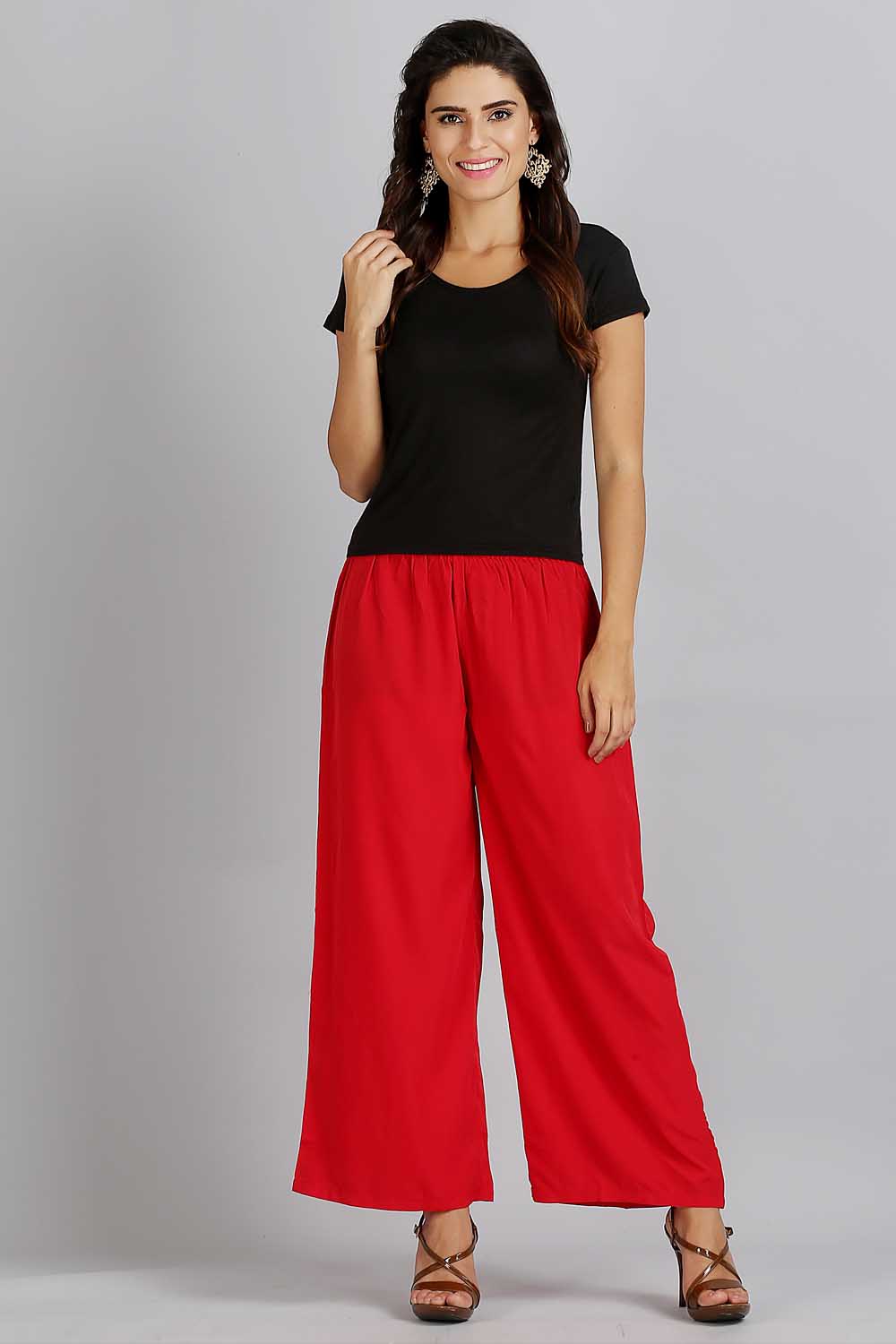 Red Solid Pants