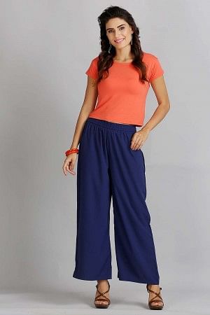 Blue Solid Pants