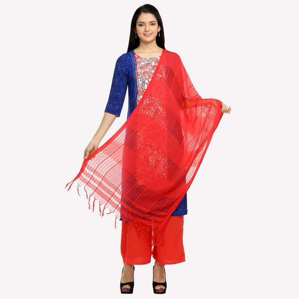 Red Self-Designed Dupatta