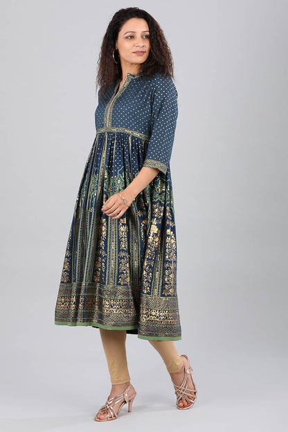 Blue Mandarin Neck Embellished kurta