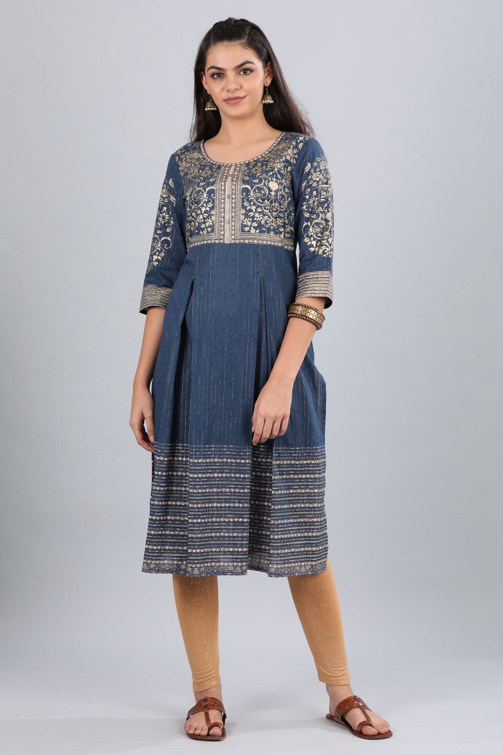 Blue Round Neck Printed kurta