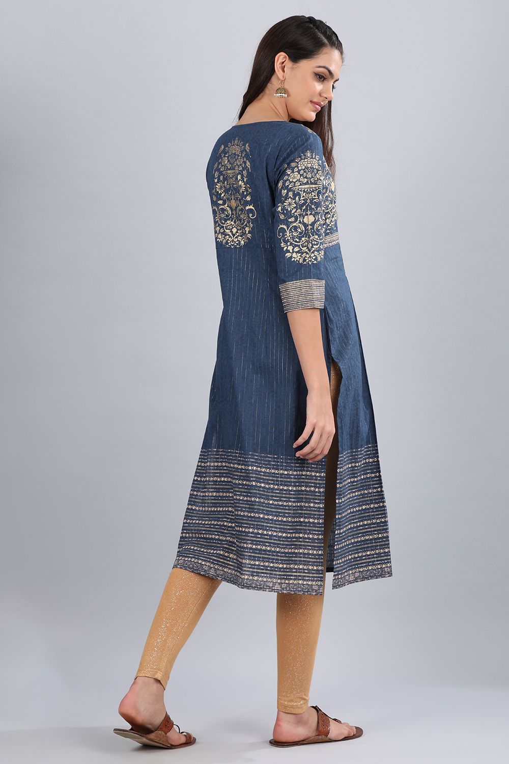 Blue Round Neck Printed kurta