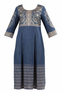 Blue Round Neck Printed kurta
