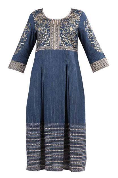 Blue Round Neck Printed kurta