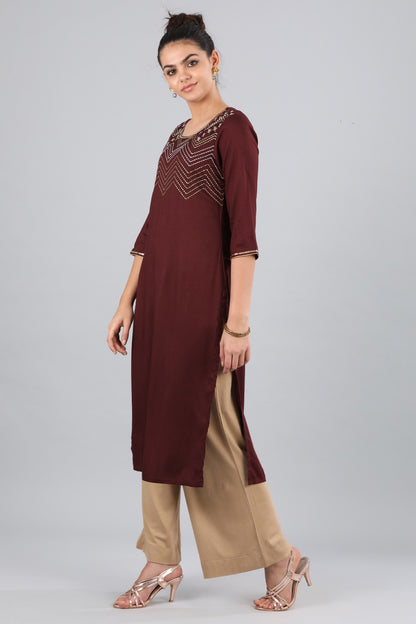 Red Round Neck Chevron Print kurta