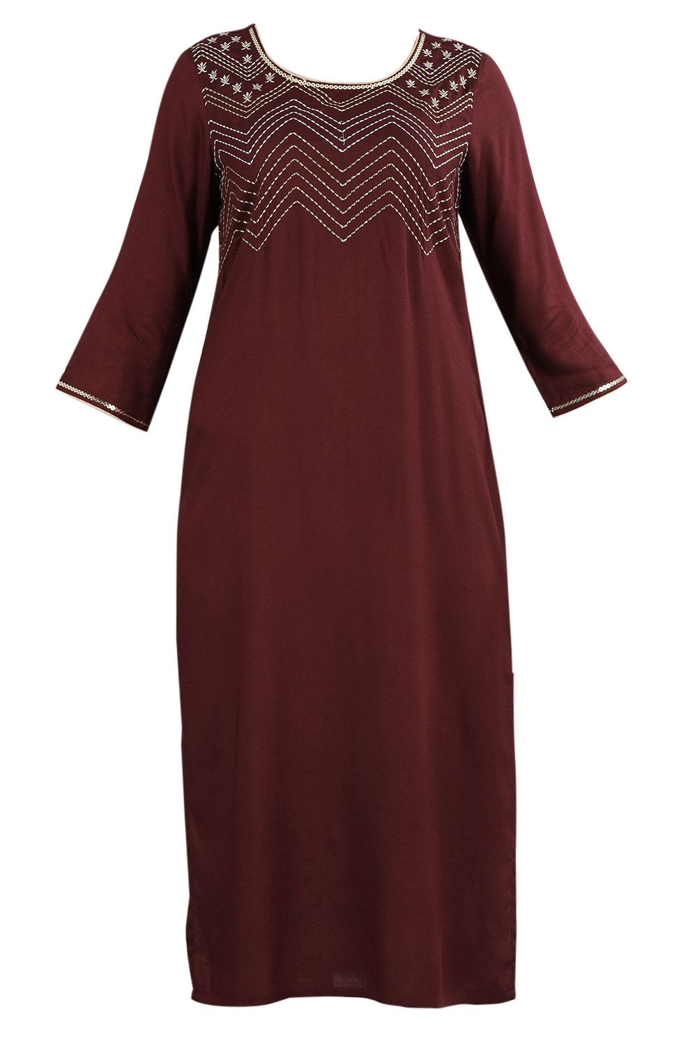 Red Round Neck Chevron Print kurta