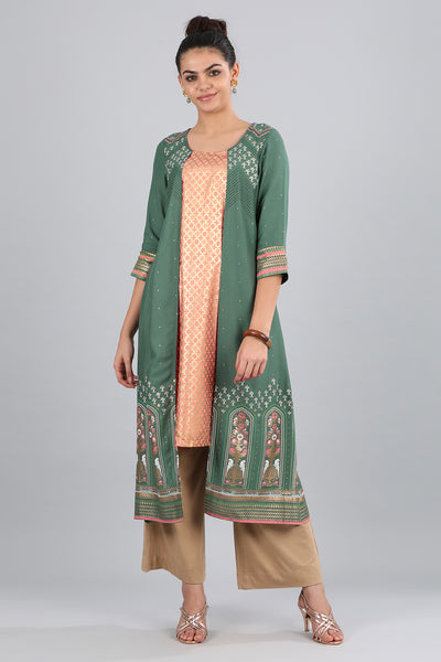 Green Round Neck Printed kurta