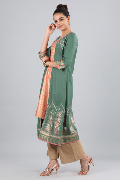Green Round Neck Printed kurta