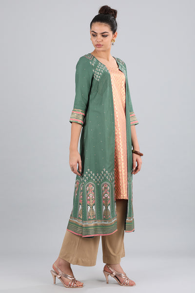 Green Round Neck Printed kurta