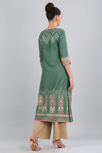Green Round Neck Printed kurta