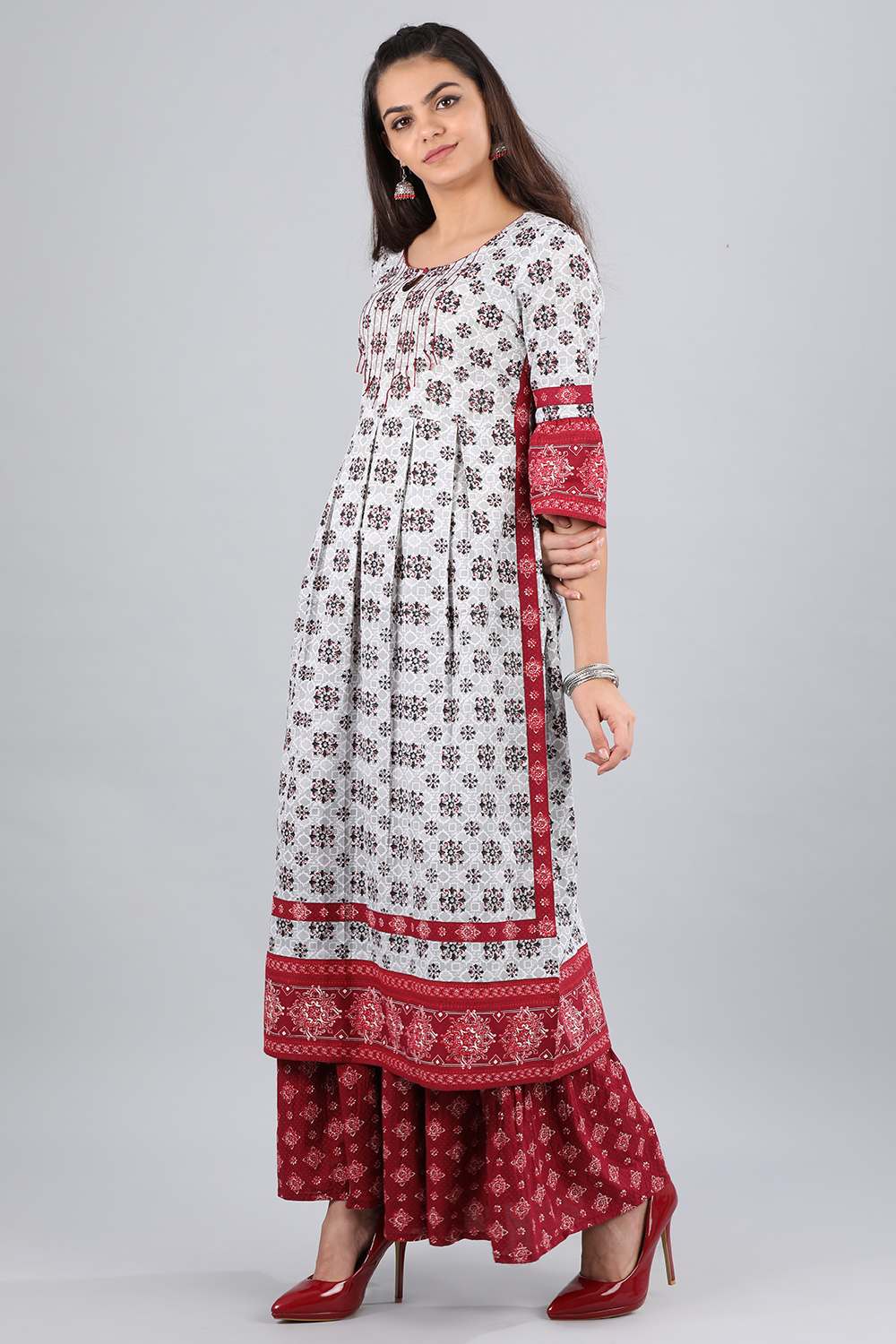 Grey Round Neck Printed kurta