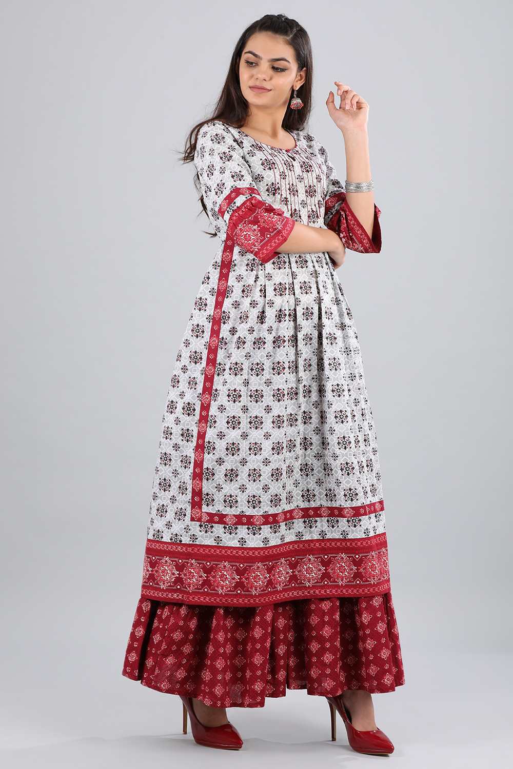 Grey Round Neck Printed kurta