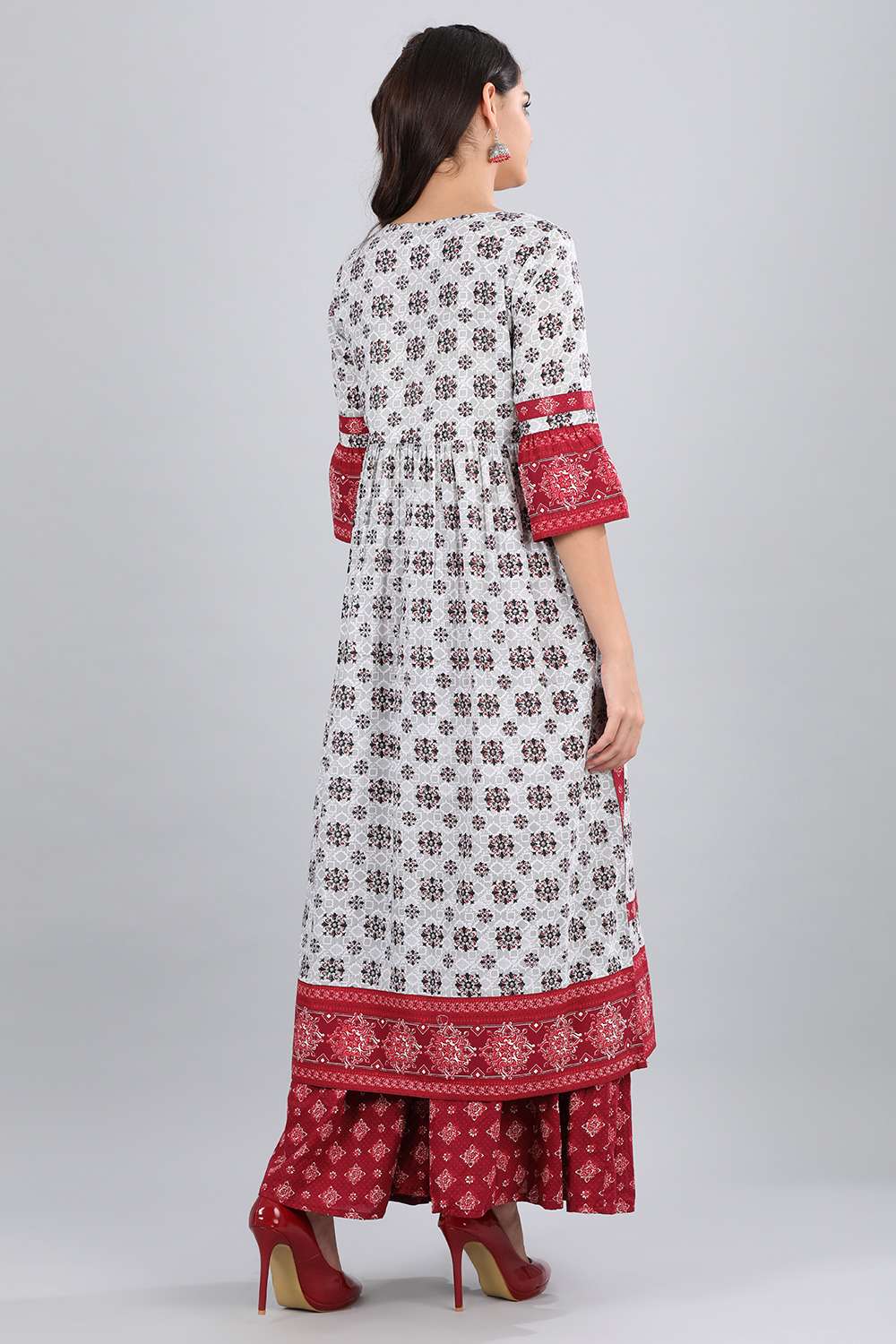 Grey Round Neck Printed kurta