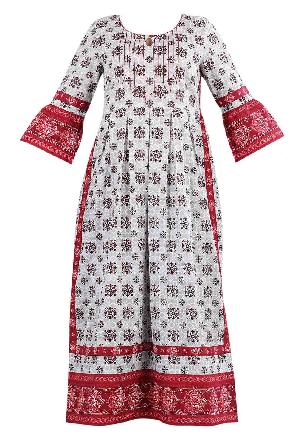 Grey Round Neck Printed kurta