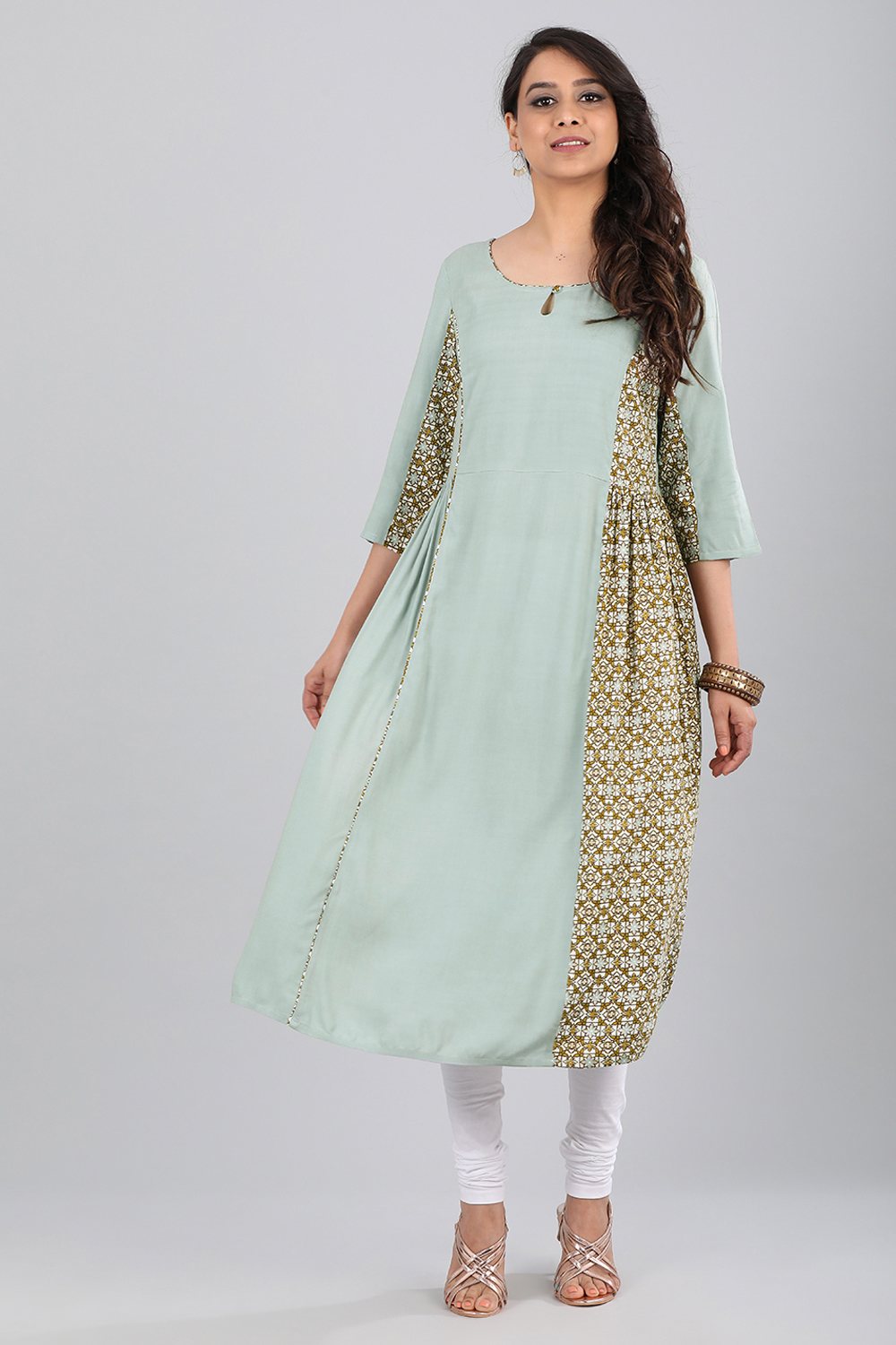 Grey Round Neck Printed kurta