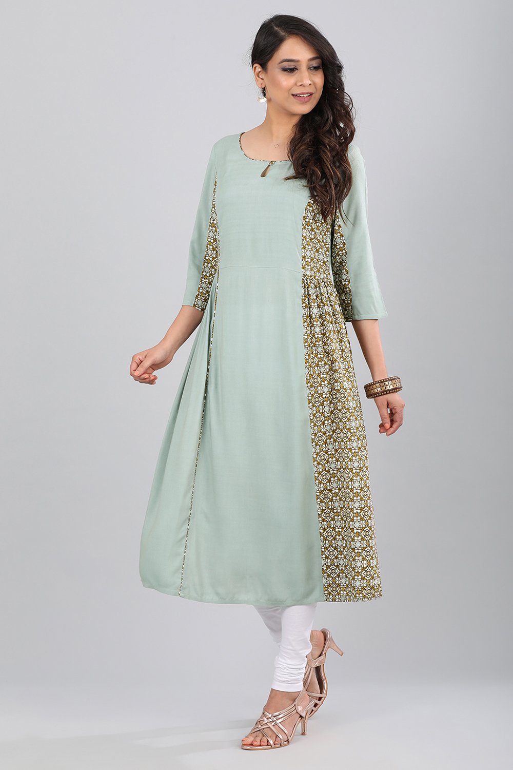 Grey Round Neck Printed kurta