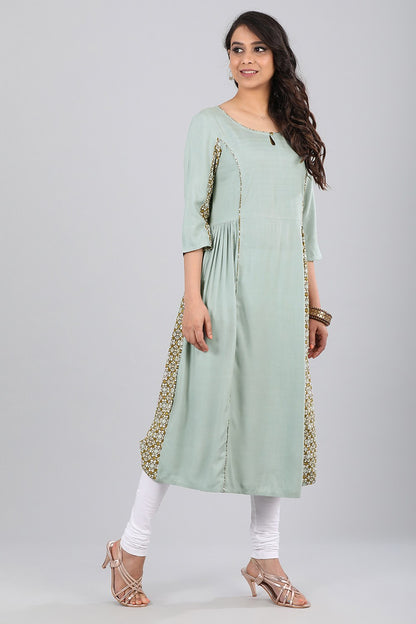 Grey Round Neck Printed kurta