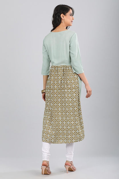 Grey Round Neck Printed kurta