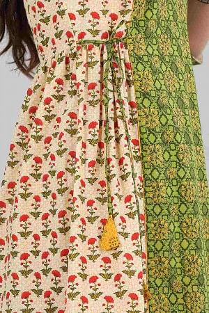 Cream & Green Floral Print kurta
