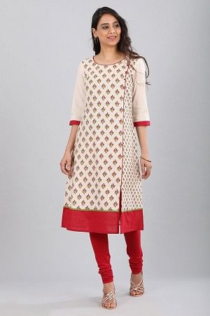 Cream Round Neck Floral Print kurta