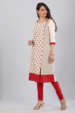 Cream Round Neck Floral Print kurta