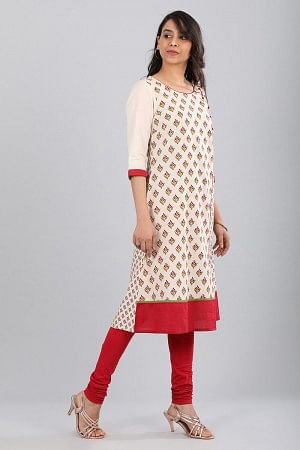 Cream Round Neck Floral Print kurta