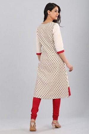 Cream Round Neck Floral Print kurta