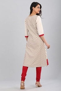 Cream Round Neck Floral Print kurta