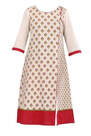 Cream Round Neck Floral Print kurta