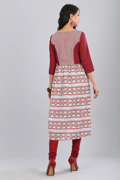 Maroon Round Neck Printed kurta