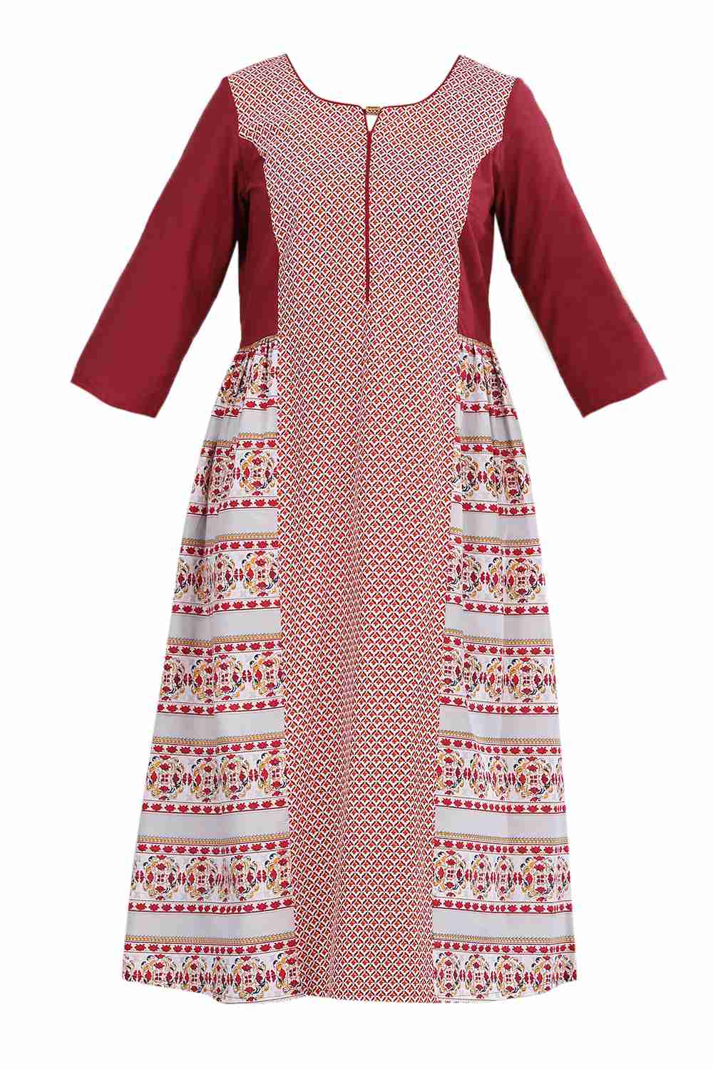 Maroon Round Neck Printed kurta