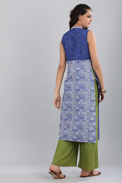 Blue Mandarin Neck Printed kurta