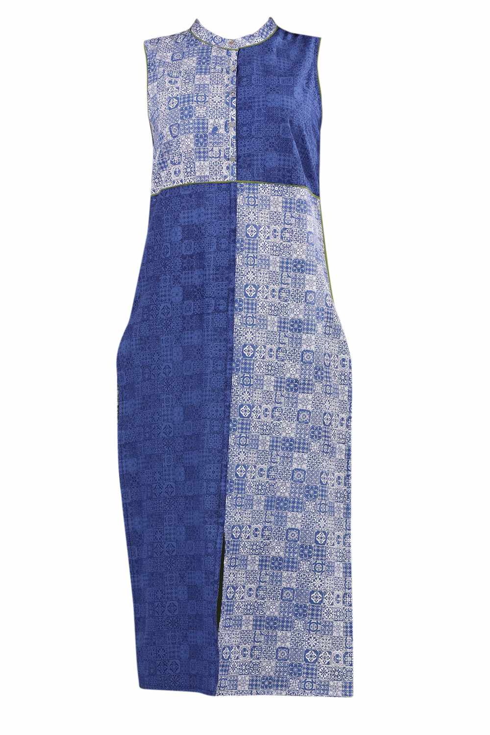 Blue Mandarin Neck Printed kurta