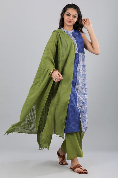 Blue Mandarin Neck Printed kurta