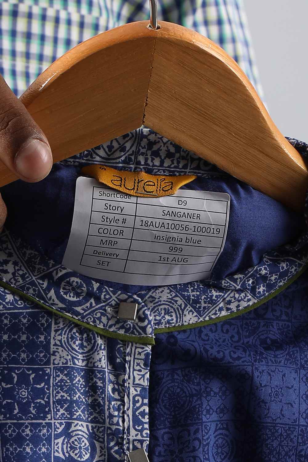 Blue Mandarin Neck Printed kurta